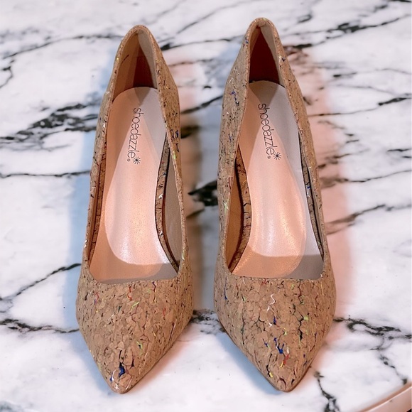 Multi color cork classic pointed high heel pumps sz 10 shoe dazzle - Picture 4 of 5